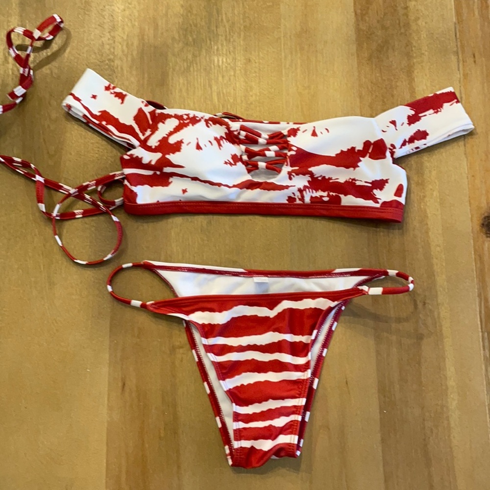 Red and white bikini